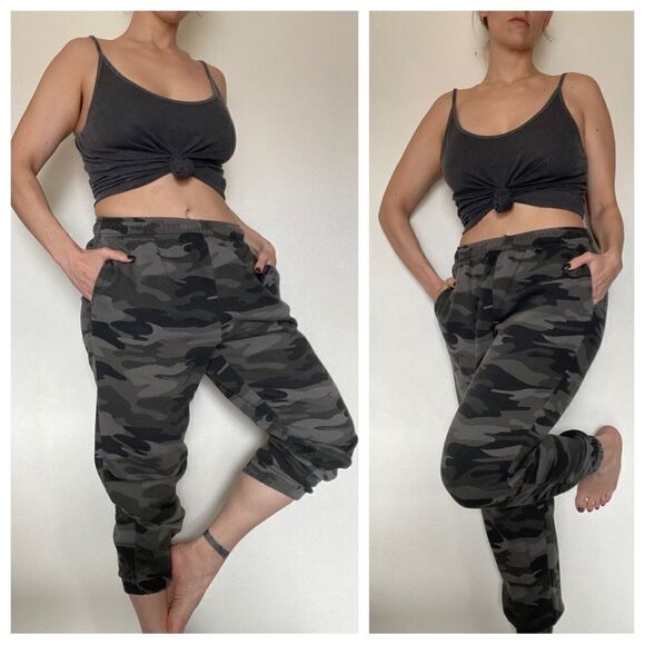Camo Jogger Sweatpants High Rise Athleisure Medium Casual Comfy - Picture 1 of 10